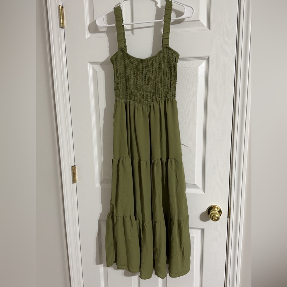 Green tiered maxi dress